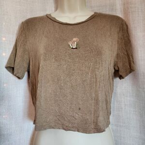 Chic Brown Crop Top with Embroidered Accent